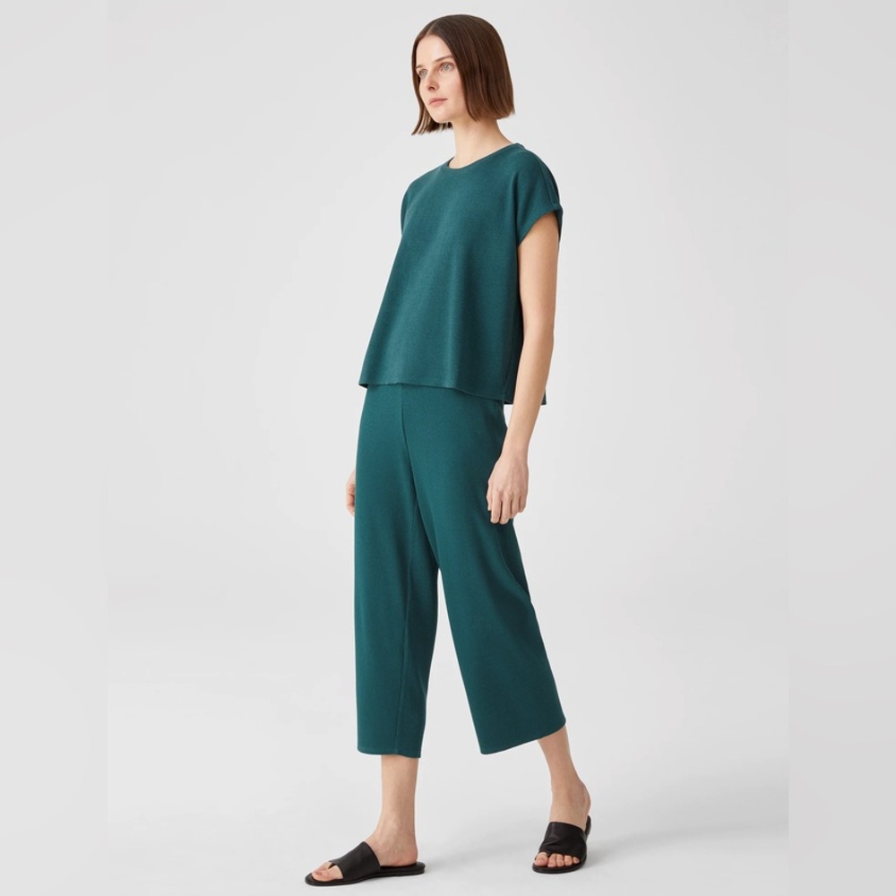 Eileen Fischer Ribbed Organic Cotton Blend Straight Pant Turquoise Size XL